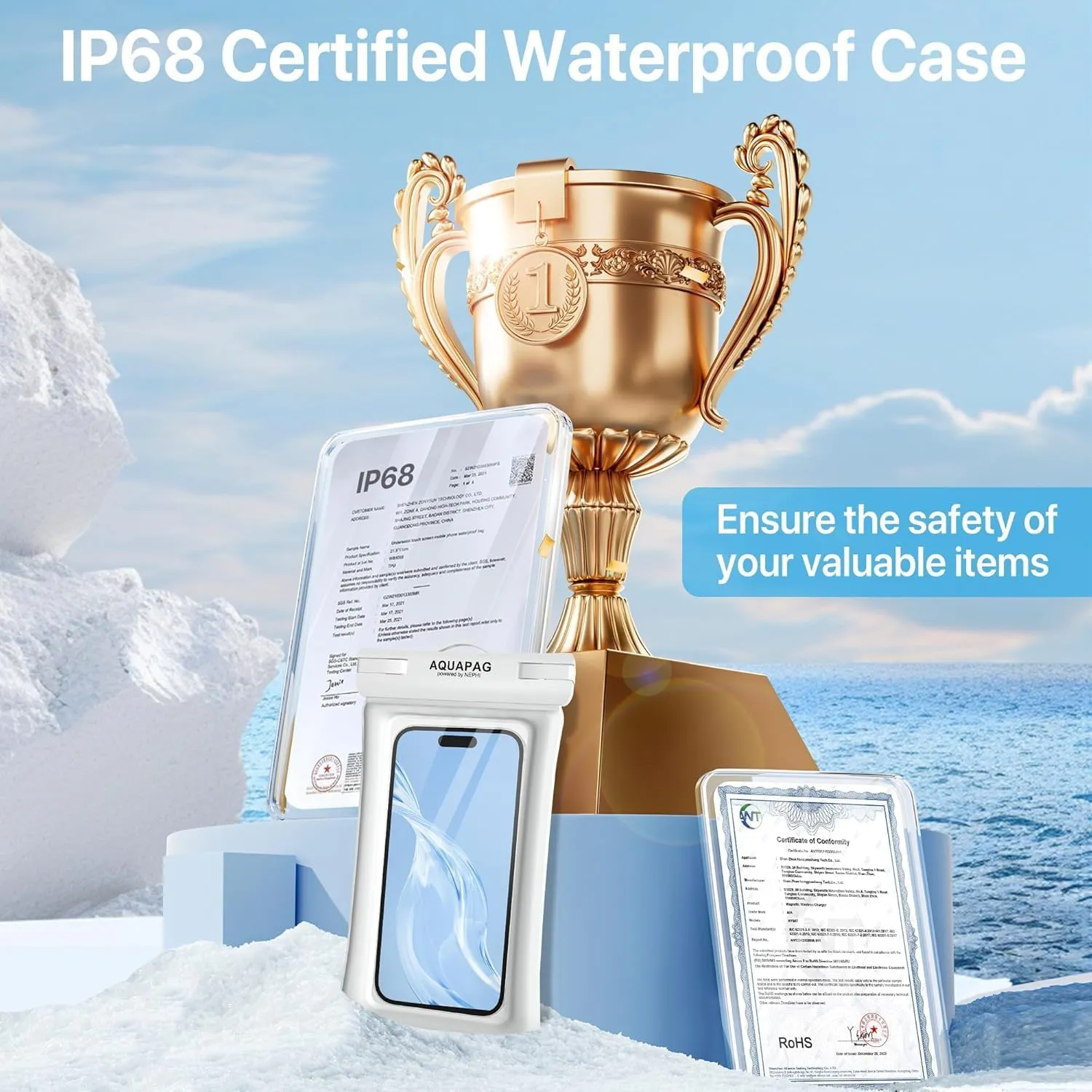 NEPHI IP68 Waterproof Phone Pouch 2 Pack-Up to 8.0"，Adjustable Neck Lanyard Floating Waterproof Phone Case for iPhone,Phone Dry Bags for Vacation Beach Pool Travel Essentials (Black Black 4 Pack)