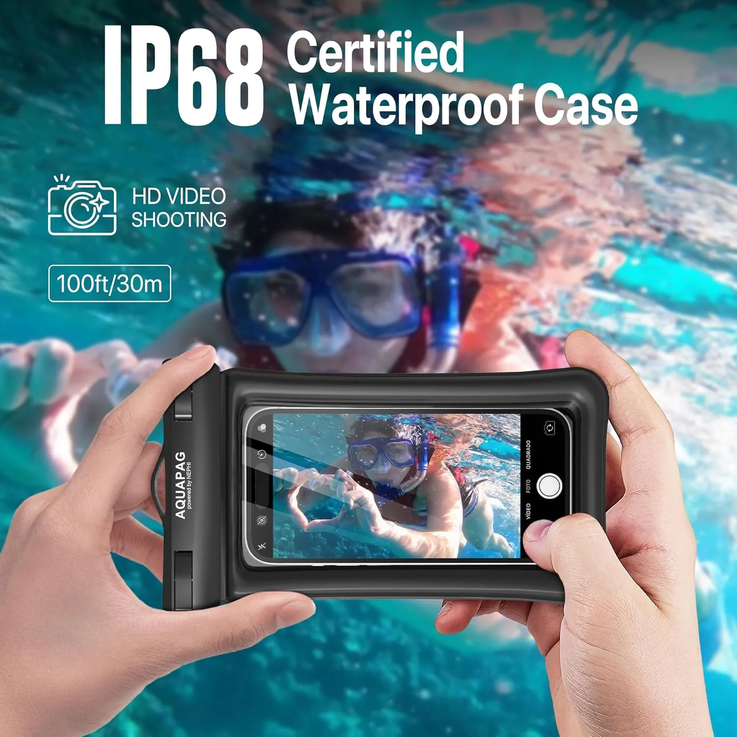 NEPHI IP68 Waterproof Phone Pouch 2 Pack-Up to 8.0"，Adjustable Neck Lanyard Floating Waterproof Phone Case for iPhone,Phone Dry Bags for Vacation Beach Pool Travel Essentials (Black Black 4 Pack)