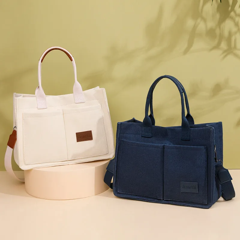 New Canvas Shoulder Bag Women Large Capacity Multi-pocket Handbags Casual Crossbody Shopper Bags For Students