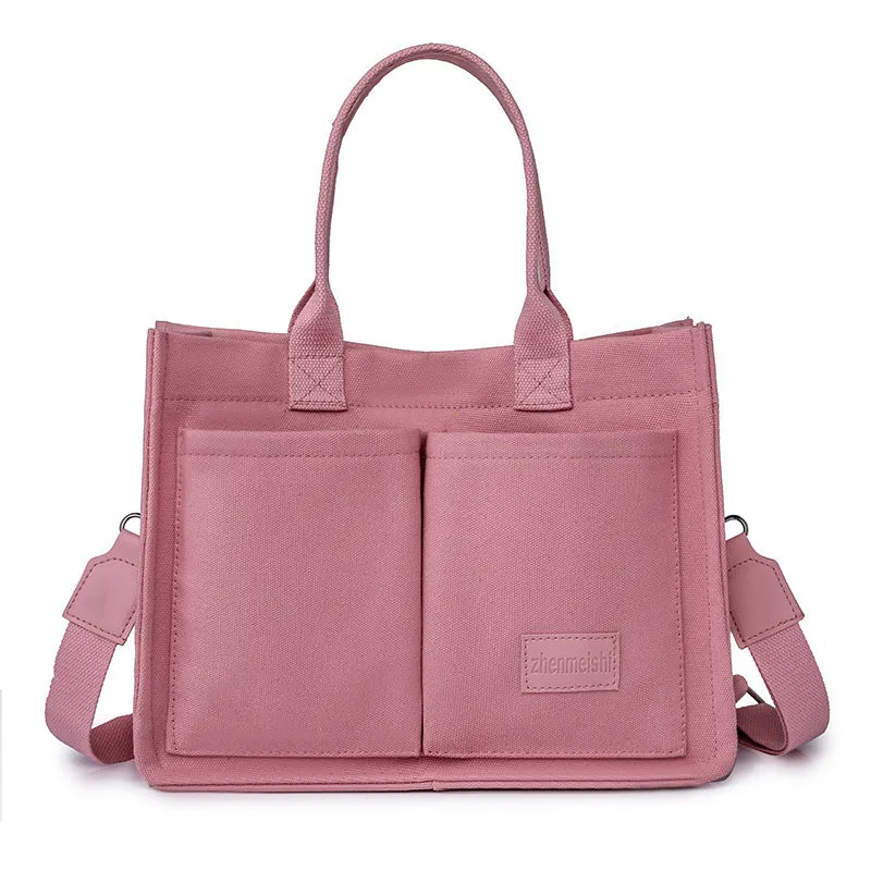 New Canvas Shoulder Bag Women Large Capacity Multi-pocket Handbags Casual Crossbody Shopper Bags For Students