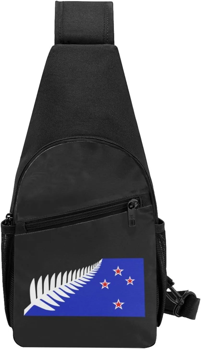 New Zealand Maori Fern Flag Sling Bag Crossbody Backpack Shoulder Casual Daypack Bags for Men Women