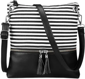 Newshows Women Lightweight Medium Canvas PU Leather Crossbody Bag with Tassel