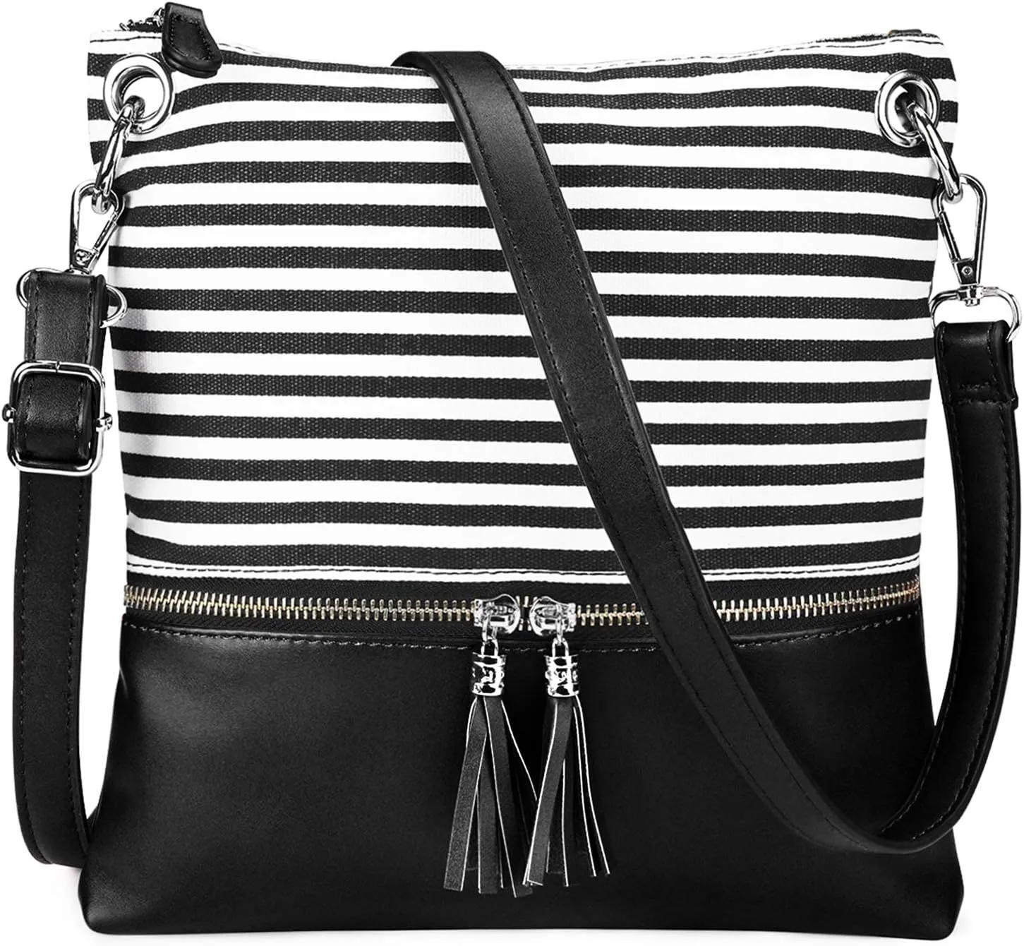 Newshows Women Lightweight Medium Canvas PU Leather Crossbody Bag with Tassel