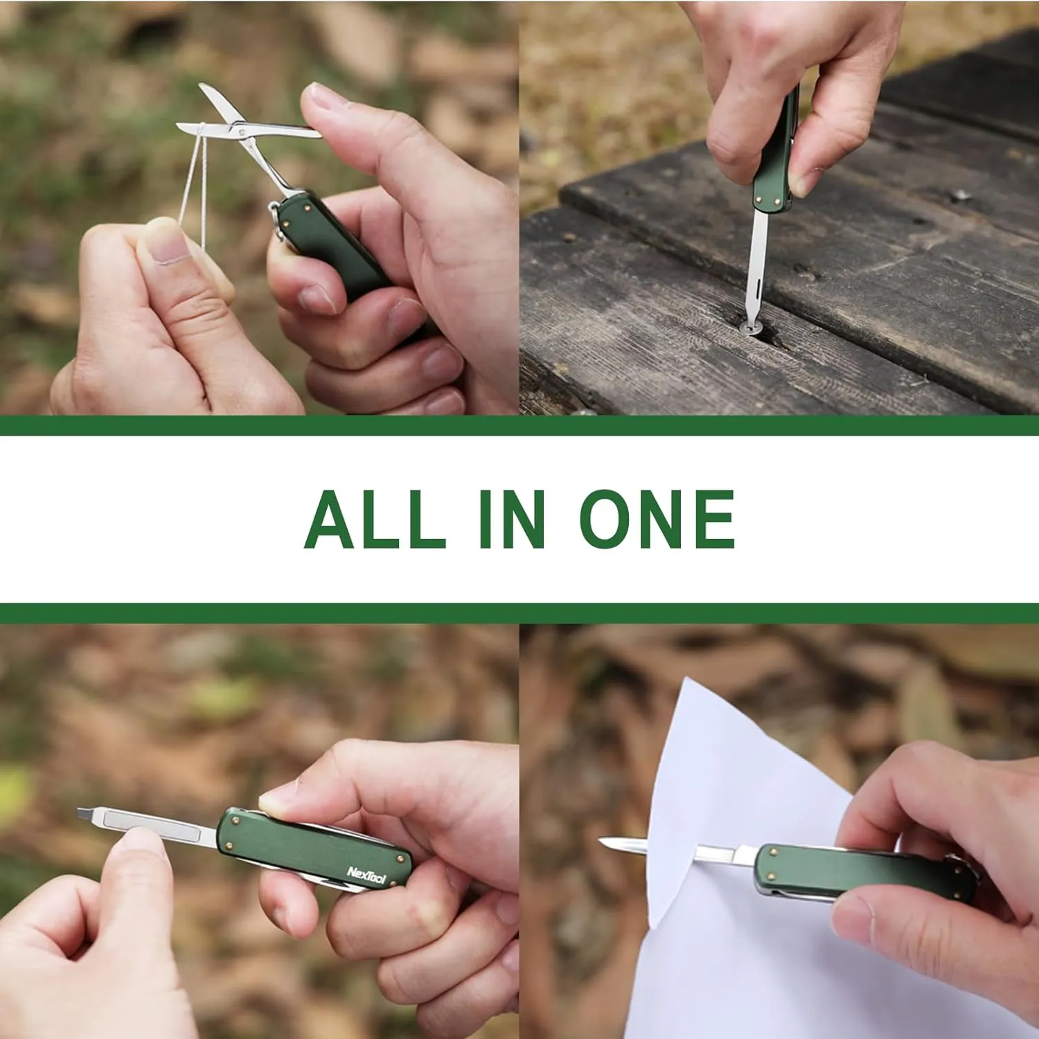 NexTool Keychain Knife, 5 in 1 Mini Multitool Key Chians, Small Pocket Knife with Key Ring, Scissors, Screwdrivers and Nail File, Cool Gadget Gifts for Men Women Dad Boyfriend Everyday Carry(Green)