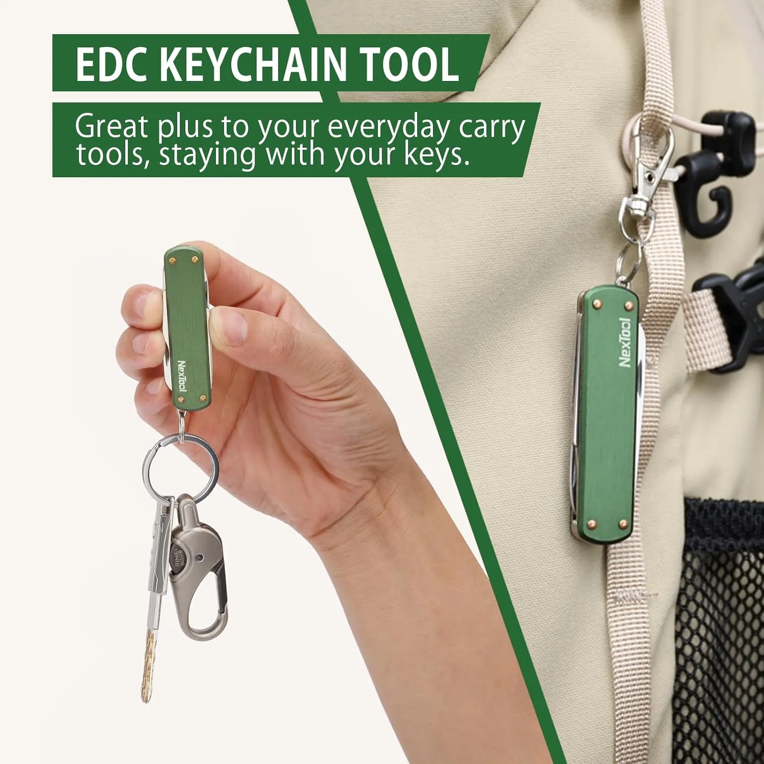 NexTool Keychain Knife, 5 in 1 Mini Multitool Key Chians, Small Pocket Knife with Key Ring, Scissors, Screwdrivers and Nail File, Cool Gadget Gifts for Men Women Dad Boyfriend Everyday Carry(Green)