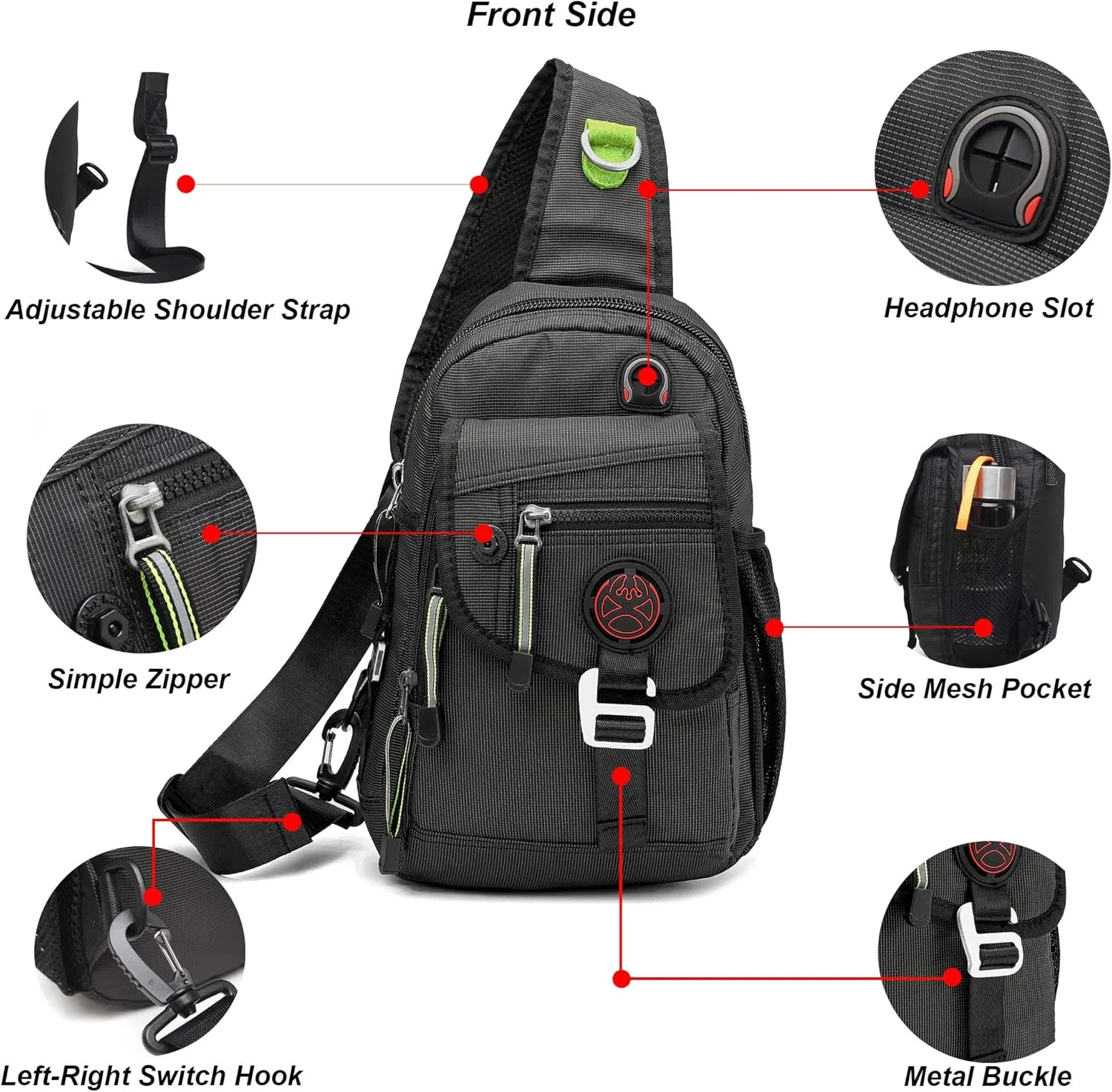 NICGID Sling Bag Chest Shoulder Backpack Crossbody Bags for Tablet Laptop Outdoor Hiking Men Women