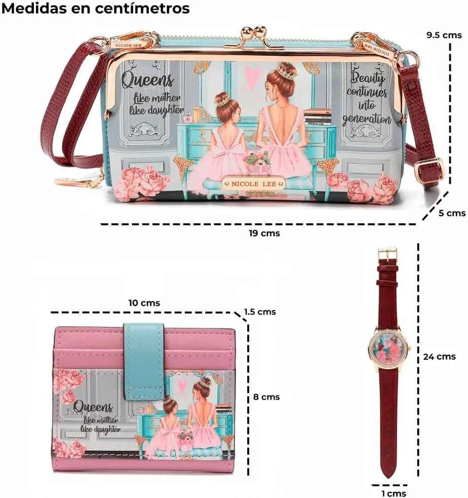 NICOLE LEE 3 Pieces Accessories Gift Value Set (Wallet Crossbody, Small Card Case, Diamond Fashion Watch)