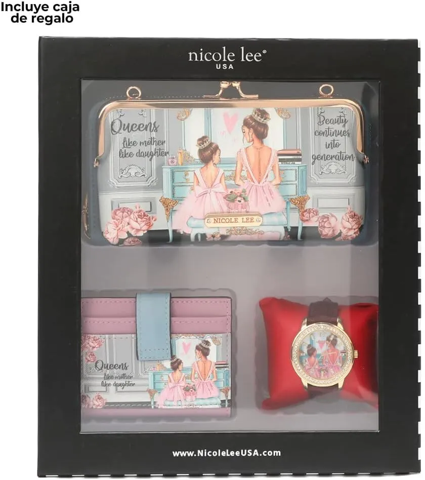 NICOLE LEE 3 Pieces Accessories Gift Value Set (Wallet Crossbody, Small Card Case, Diamond Fashion Watch)
