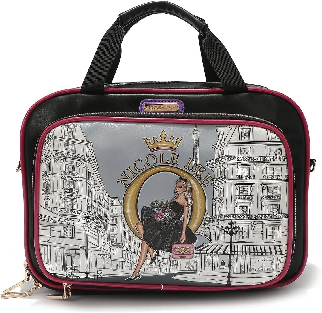 Nicole Lee Cosmetic Makeup Bag for Women - Multi Organization Toiletry Travel Bag with 5 Compartments (Dreaming the City)