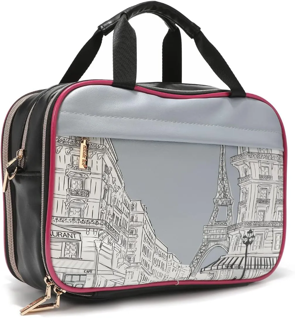 Nicole Lee Cosmetic Makeup Bag for Women - Multi Organization Toiletry Travel Bag with 5 Compartments (Dreaming the City)