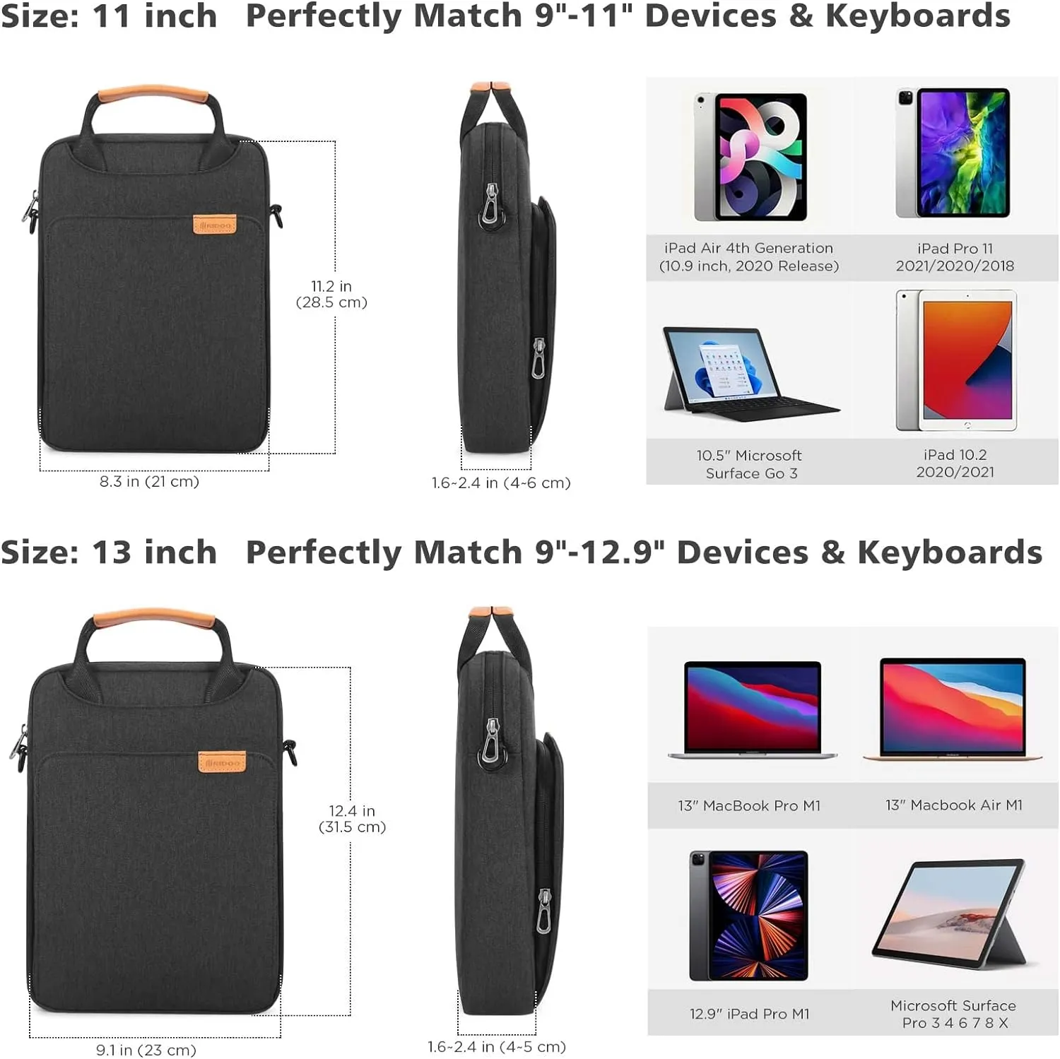 NIDOO Tablet Bag 10 inch Laptop Carrying Case 11 inch Shoulder Computer Sleeve for 11" iPad Air M3 M2/ 11" iPad 2025/ iPad Pro M4 M2/ 10.9" iPad Air Gen 4 5/10.6" Lenovo 10.5" Samsung with Handle