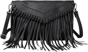 NOTAG Women Leather Shoulder Handbags Crossbody Bags with Tassel Vintage Envelope Handbag