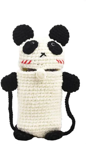 Novelty Hand-Crochet Panda Crossbody Bag Kawaii Cute Panda Knitted Mobile Phone Purse Aesthetic Bag Y2k Purse
