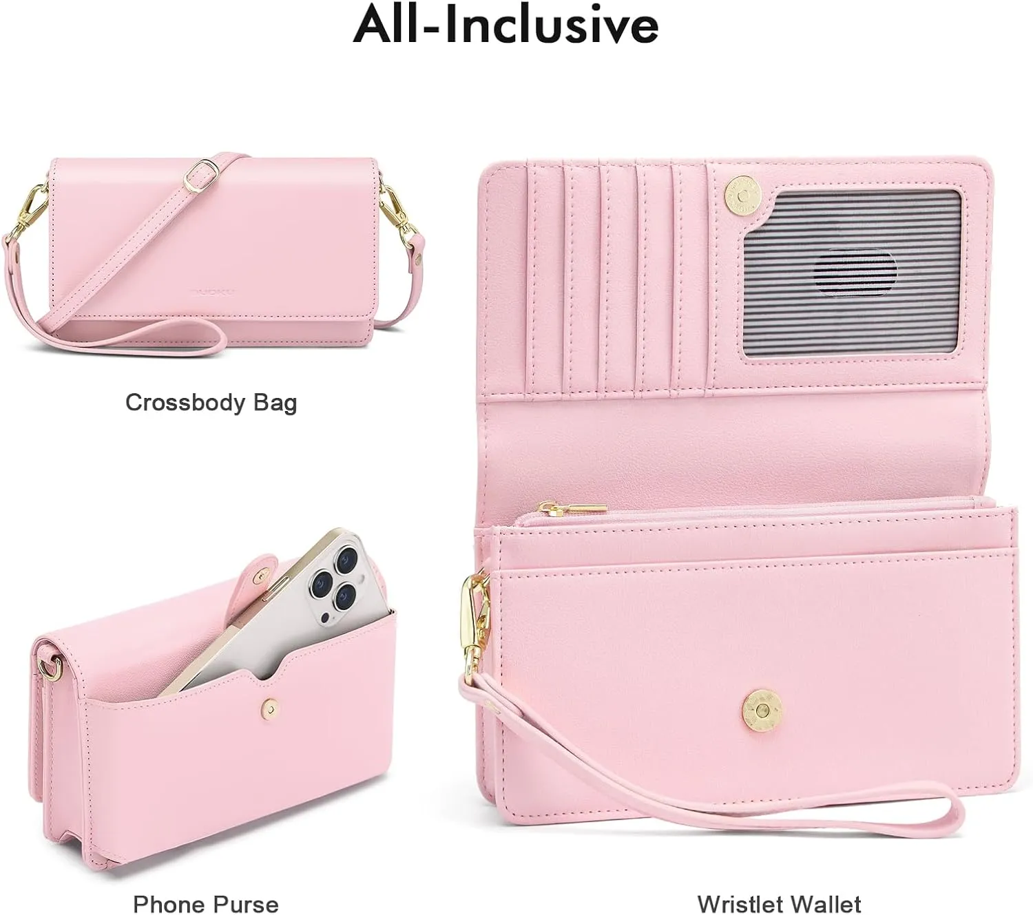 nuoku Crossbody Bag for Women Cellphone Little Purse with Credit Card Slots Lightweight Leather Wristlet Wallet