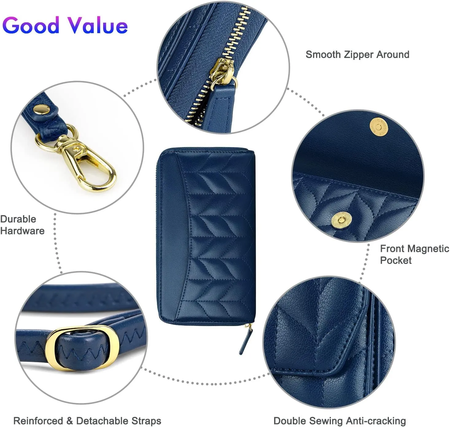 nuoku Womens RFID Wallet Purse Wristlet Crossbody Clutch with Zip Around 2 Strap