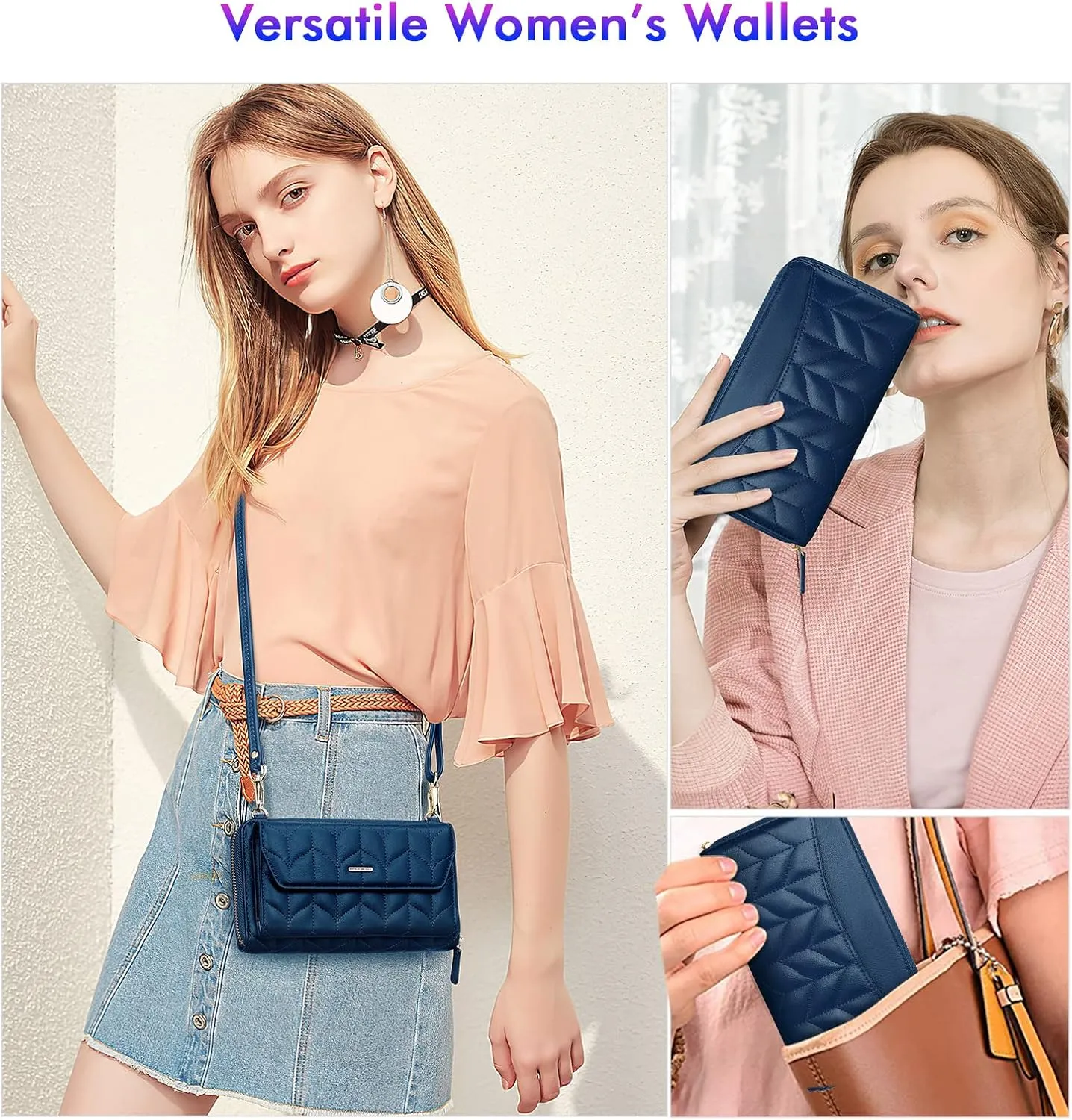 nuoku Womens RFID Wallet Purse Wristlet Crossbody Clutch with Zip Around 2 Strap