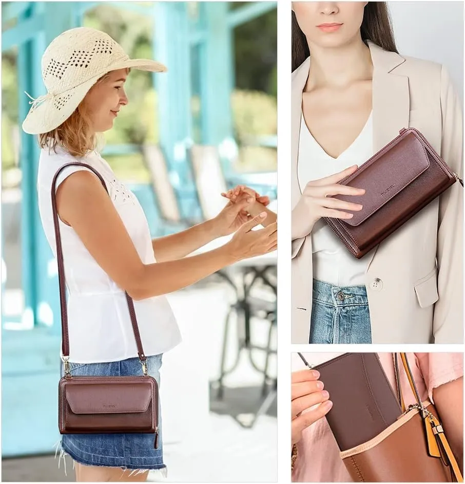 nuoku Womens RFID Wallet Purse Wristlet Crossbody Clutch with Zip Around 2 Strap