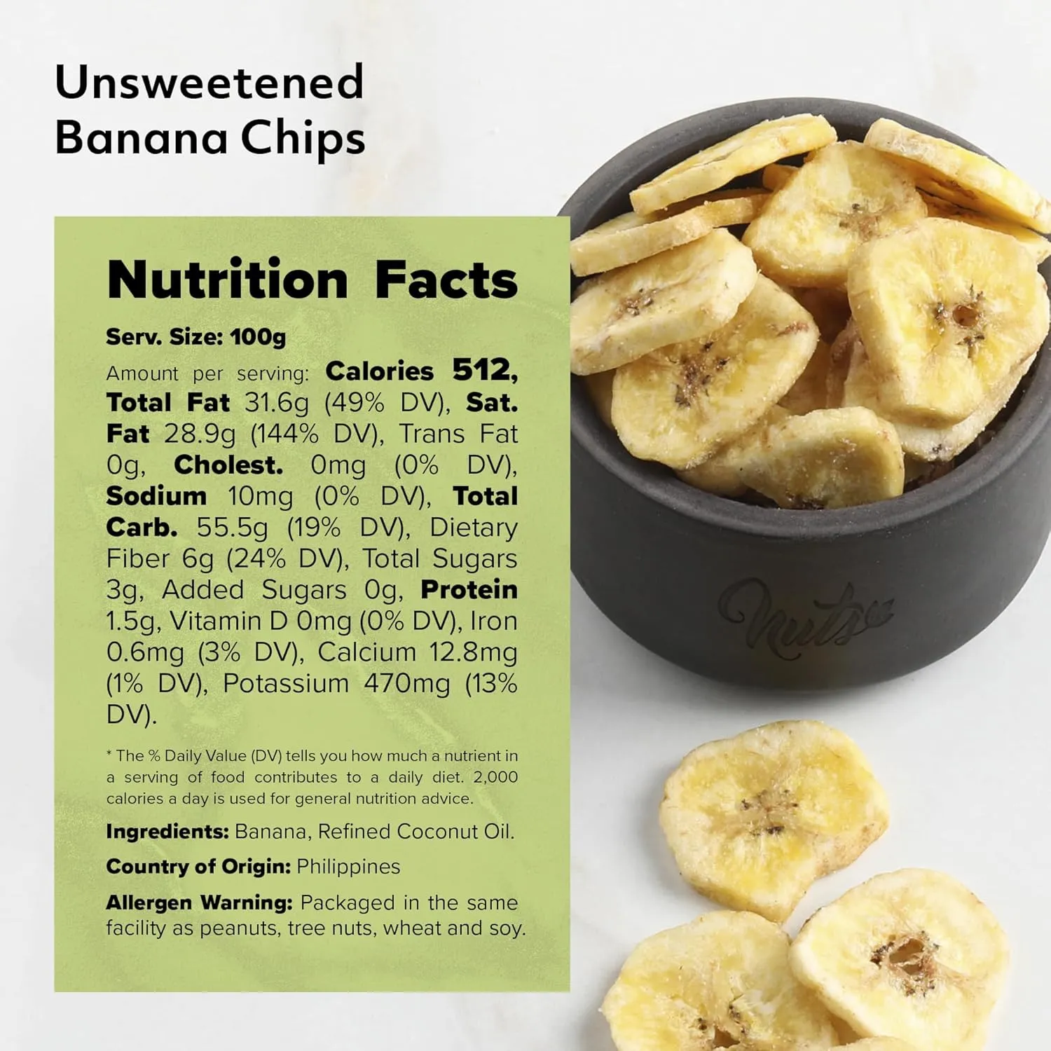 NUTS U.S. - Unsweetened Banana Chips | No Sulphure, Added & No Artificial Colors | NON-GMO | Natural | Packed in a Resealable Bag!!! (2 LBS)