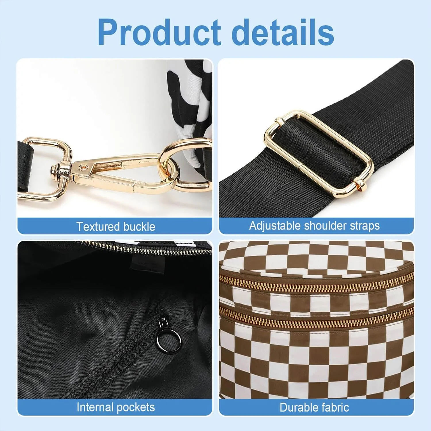 Nuvore Crossbody Bag, 2025 New Nuvore ComfortBag for Women, Spacious Stylish Checkered Bum Bag with Shoulder Strap