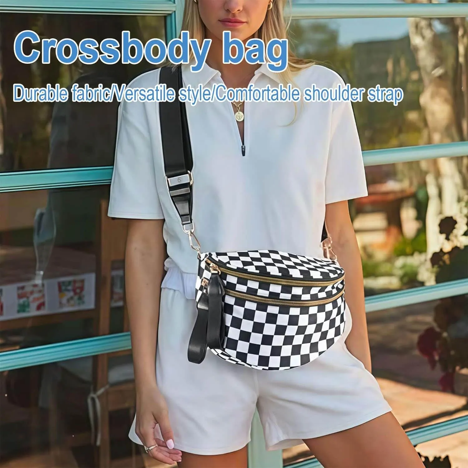 Nuvore Crossbody Bag, 2025 New Nuvore ComfortBag for Women, Spacious Stylish Checkered Bum Bag with Shoulder Strap