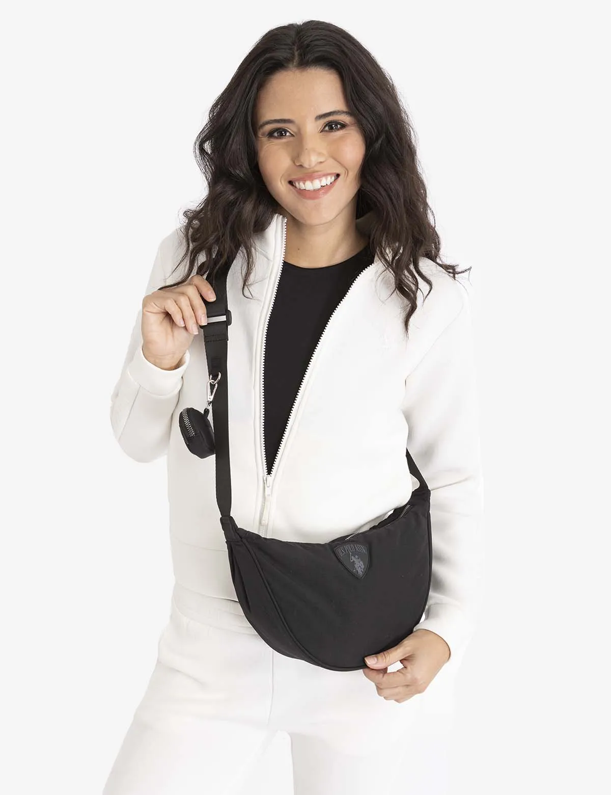 NYLON CRESCENT CROSSBODY BAG WITH ZIPPER POUCH