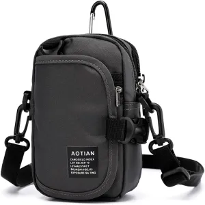 Nylon Small Crossbody Bags Cell Phone Purse Tactical Pouch Belt Holster for iPhone 14 Plus13 12 Pro Max, Samsung Galaxy A53 A52 5G A11 A20 A10S A33 5G S22  S21 FE S20 FE S10 Plus, Nord N20 5G (Gray)