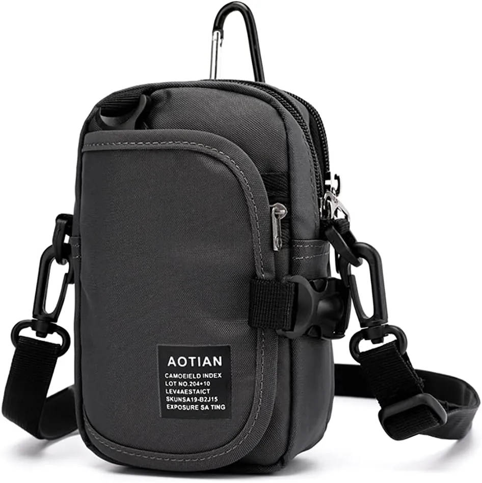 Nylon Small Crossbody Bags Cell Phone Purse Tactical Pouch Belt Holster for iPhone 14 Plus13 12 Pro Max, Samsung Galaxy A53 A52 5G A11 A20 A10S A33 5G S22  S21 FE S20 FE S10 Plus, Nord N20 5G (Gray)