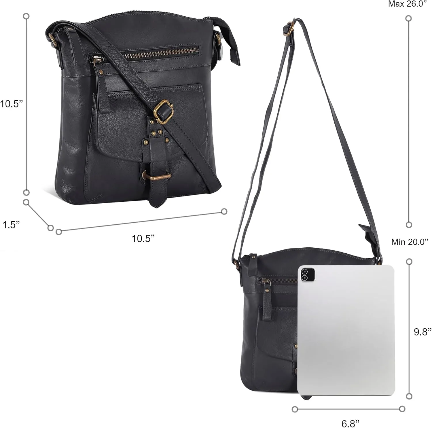 Oak Leathers Leather Crossbody Bag For Women With Adjustable Sling Strap - Medium Size Crossover Shoulder Handbag Purse