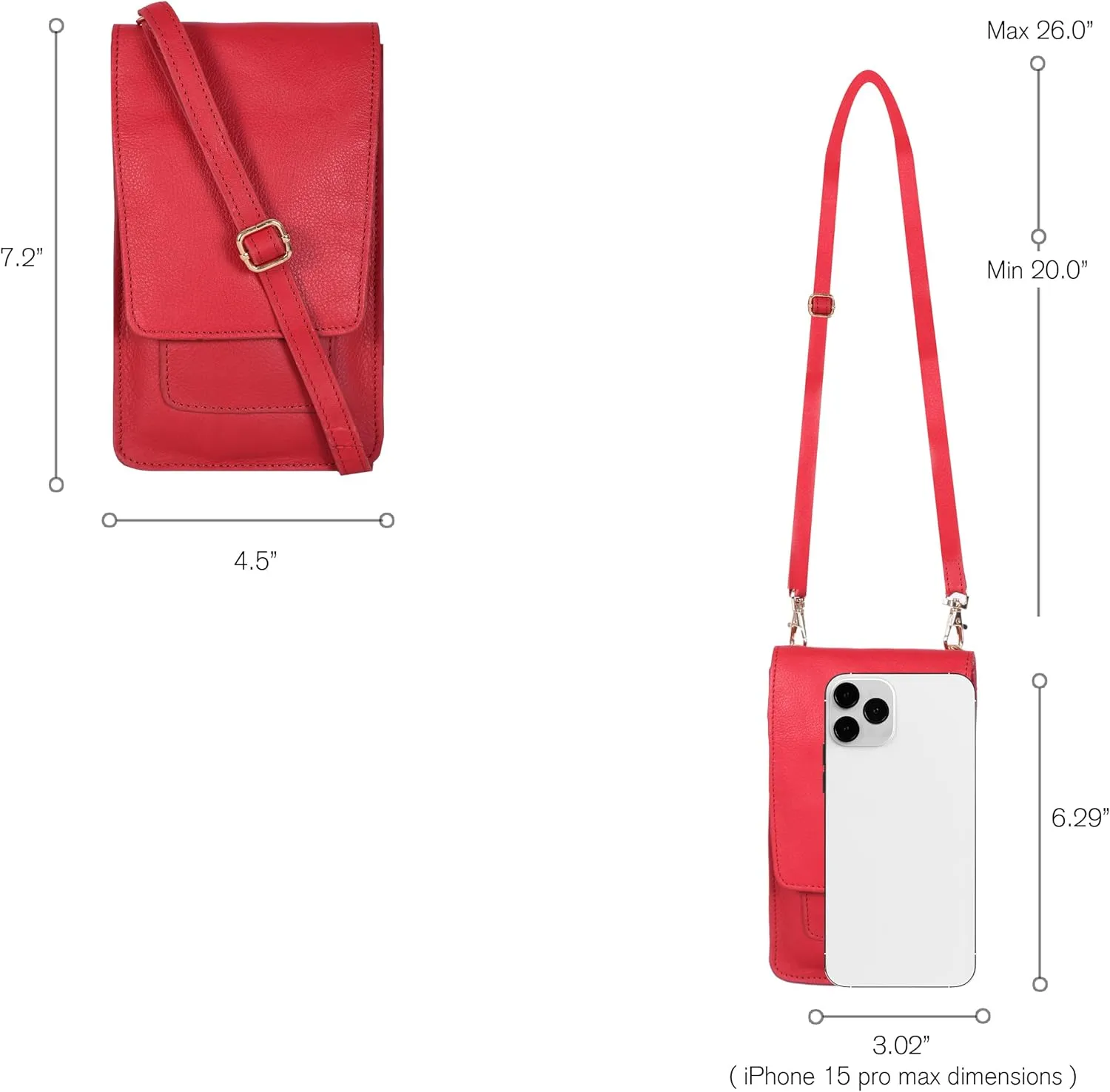 Oak Leathers Small Crossbody Bag For Women - Mini Cell Phone Purse - Crossover Wallet Bag With Adjustable Shoulder Strap
