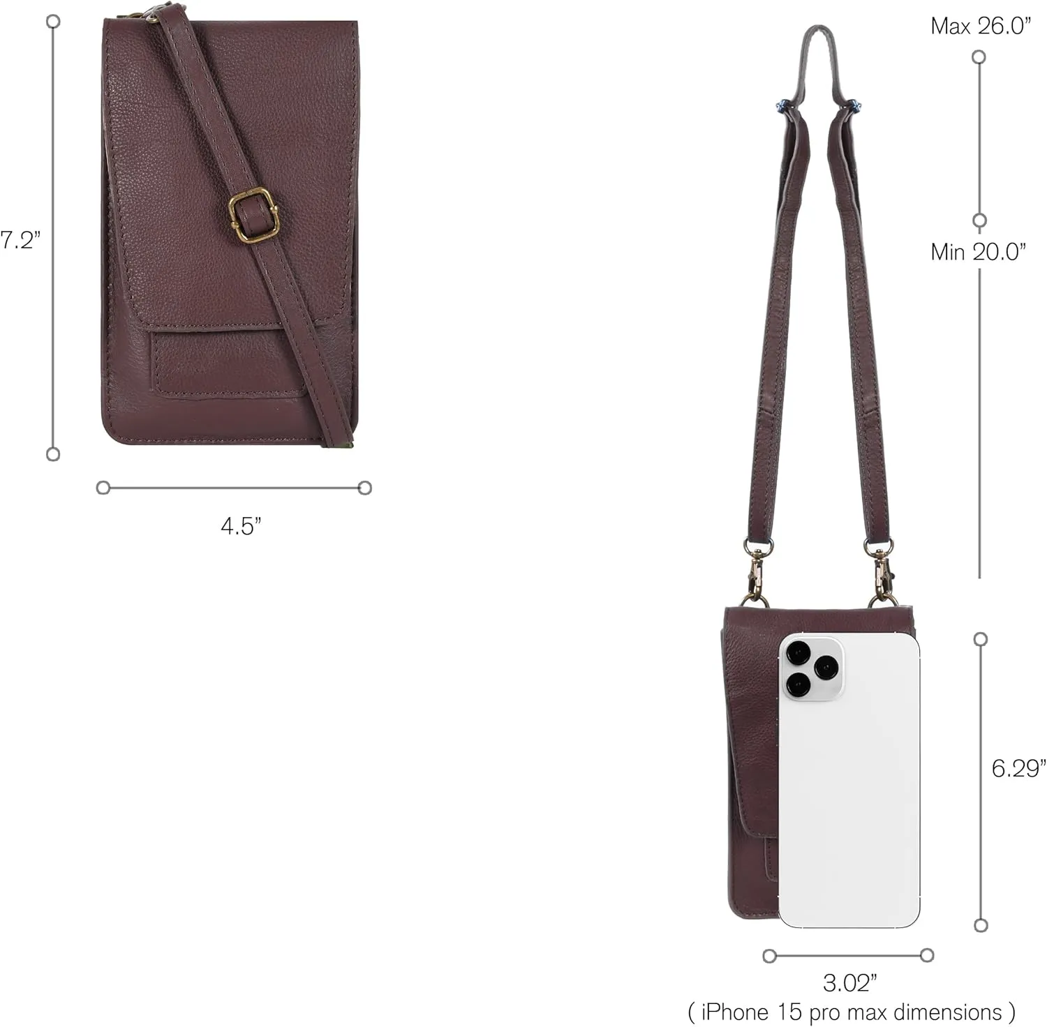 Oak Leathers Small Crossbody Bag For Women - Mini Cell Phone Purse - Crossover Wallet Bag With Adjustable Shoulder Strap