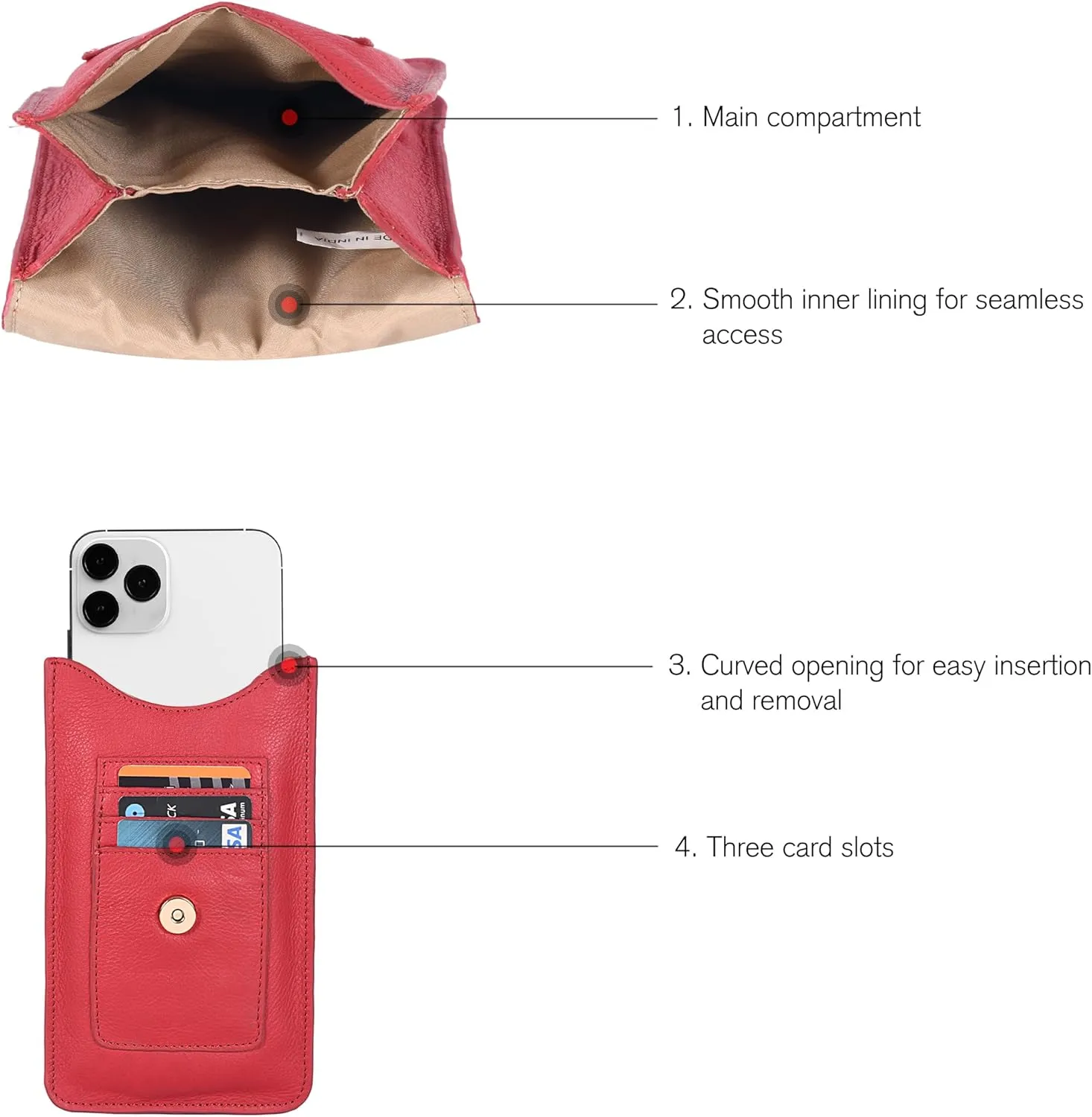 Oak Leathers Small Crossbody Bag For Women - Mini Cell Phone Purse - Crossover Wallet Bag With Adjustable Shoulder Strap