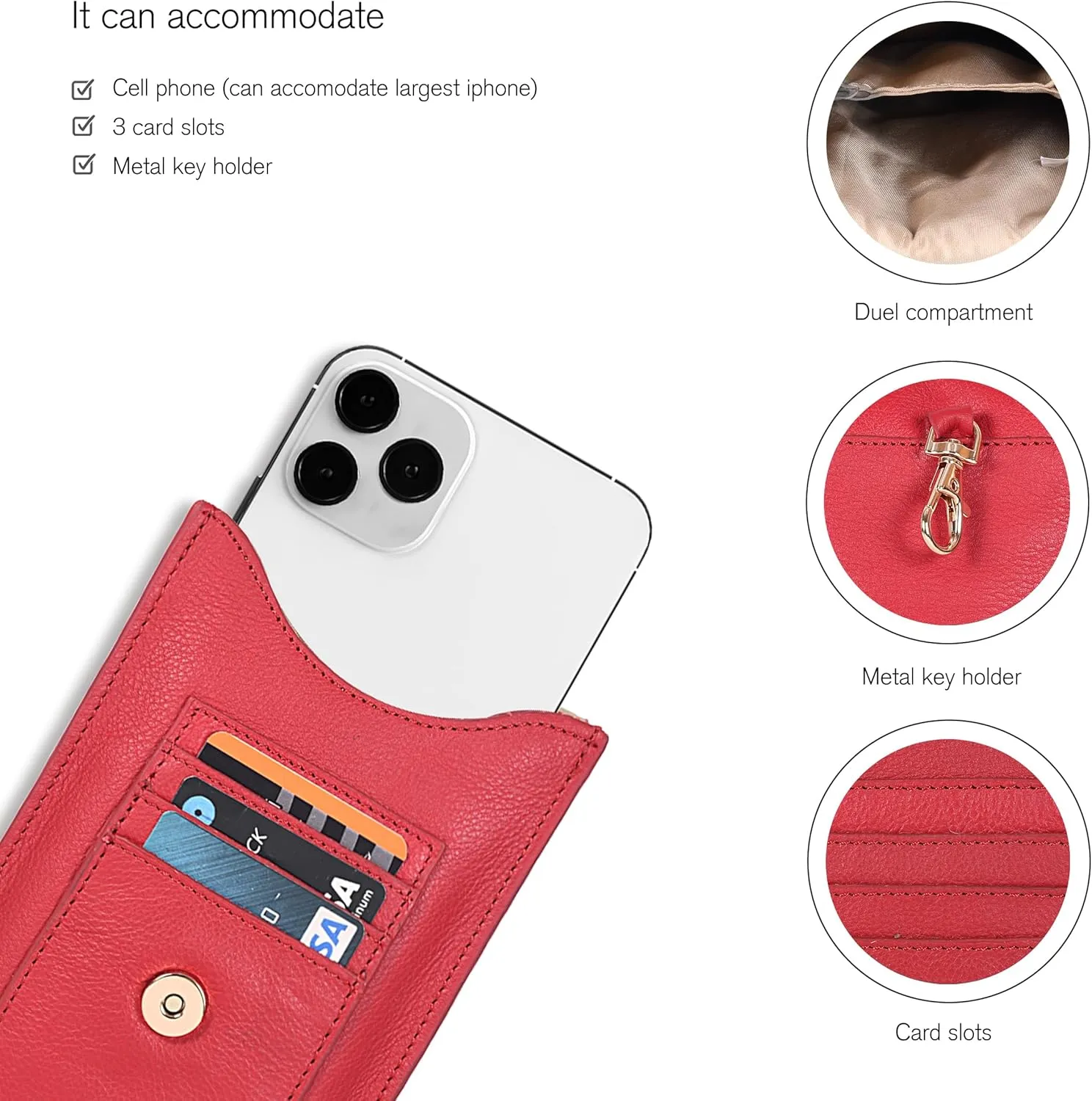 Oak Leathers Small Crossbody Bag For Women - Mini Cell Phone Purse - Crossover Wallet Bag With Adjustable Shoulder Strap