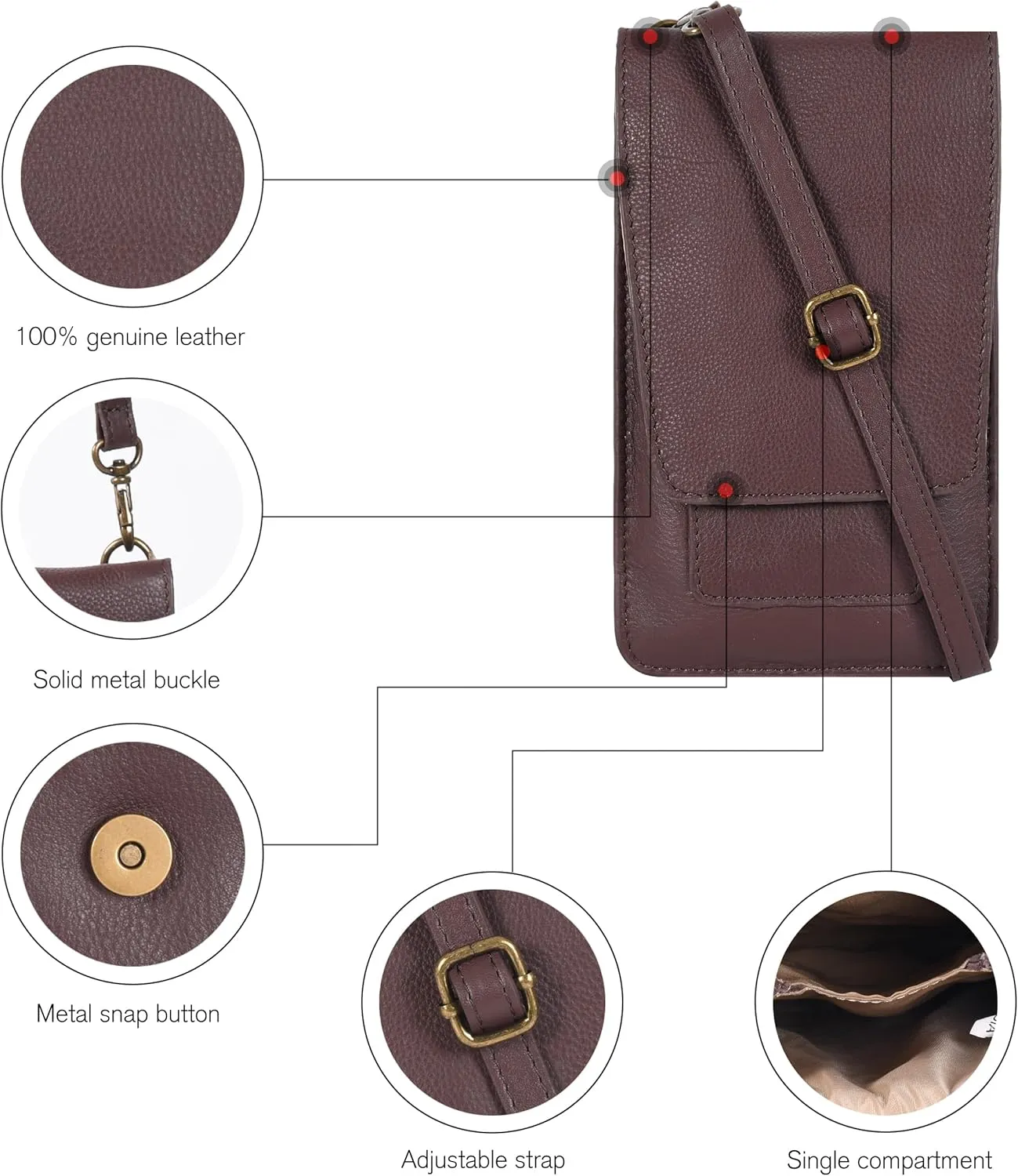 Oak Leathers Small Crossbody Bag For Women - Mini Cell Phone Purse - Crossover Wallet Bag With Adjustable Shoulder Strap