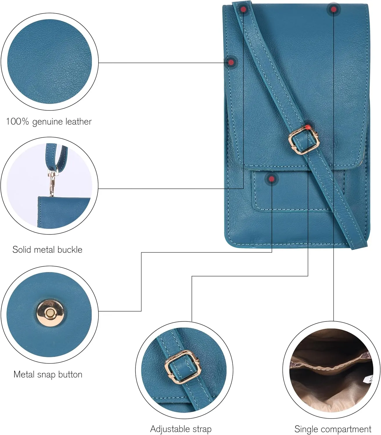 Oak Leathers Small Crossbody Bag For Women - Mini Cell Phone Purse - Crossover Wallet Bag With Adjustable Shoulder Strap
