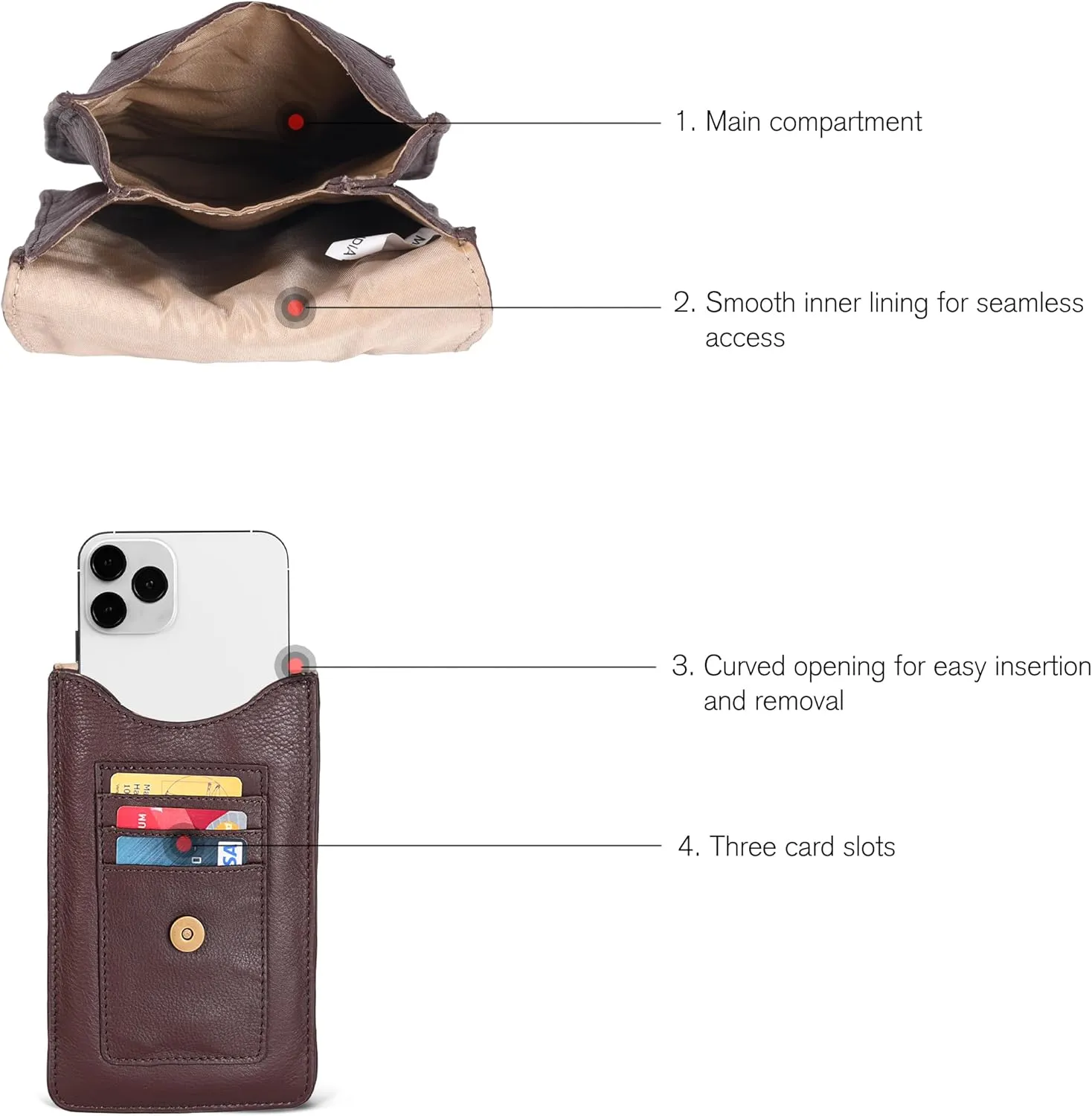 Oak Leathers Small Crossbody Bag For Women - Mini Cell Phone Purse - Crossover Wallet Bag With Adjustable Shoulder Strap