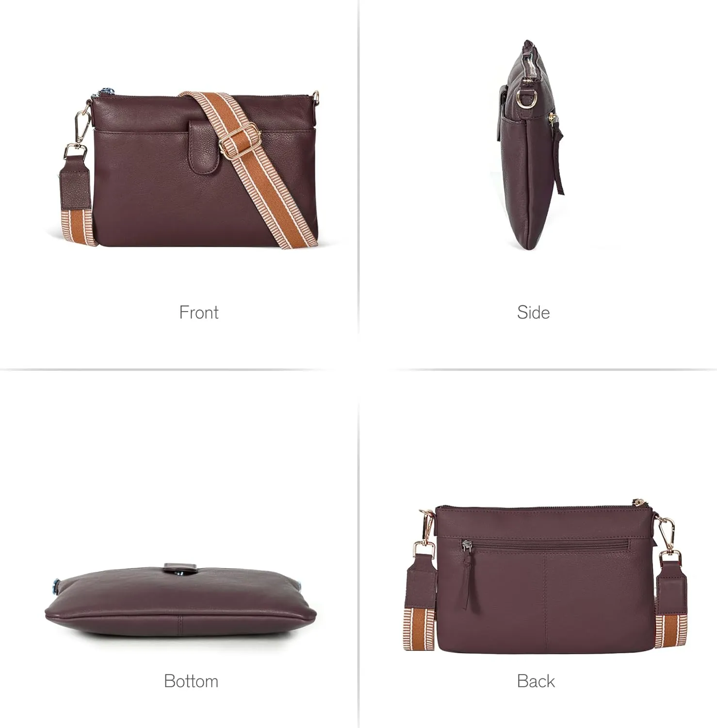 Oak Leathers Small Crossbody Bag For Women With Adjustable, Wide Strap - Real Leather Crossover Shoulder Purse