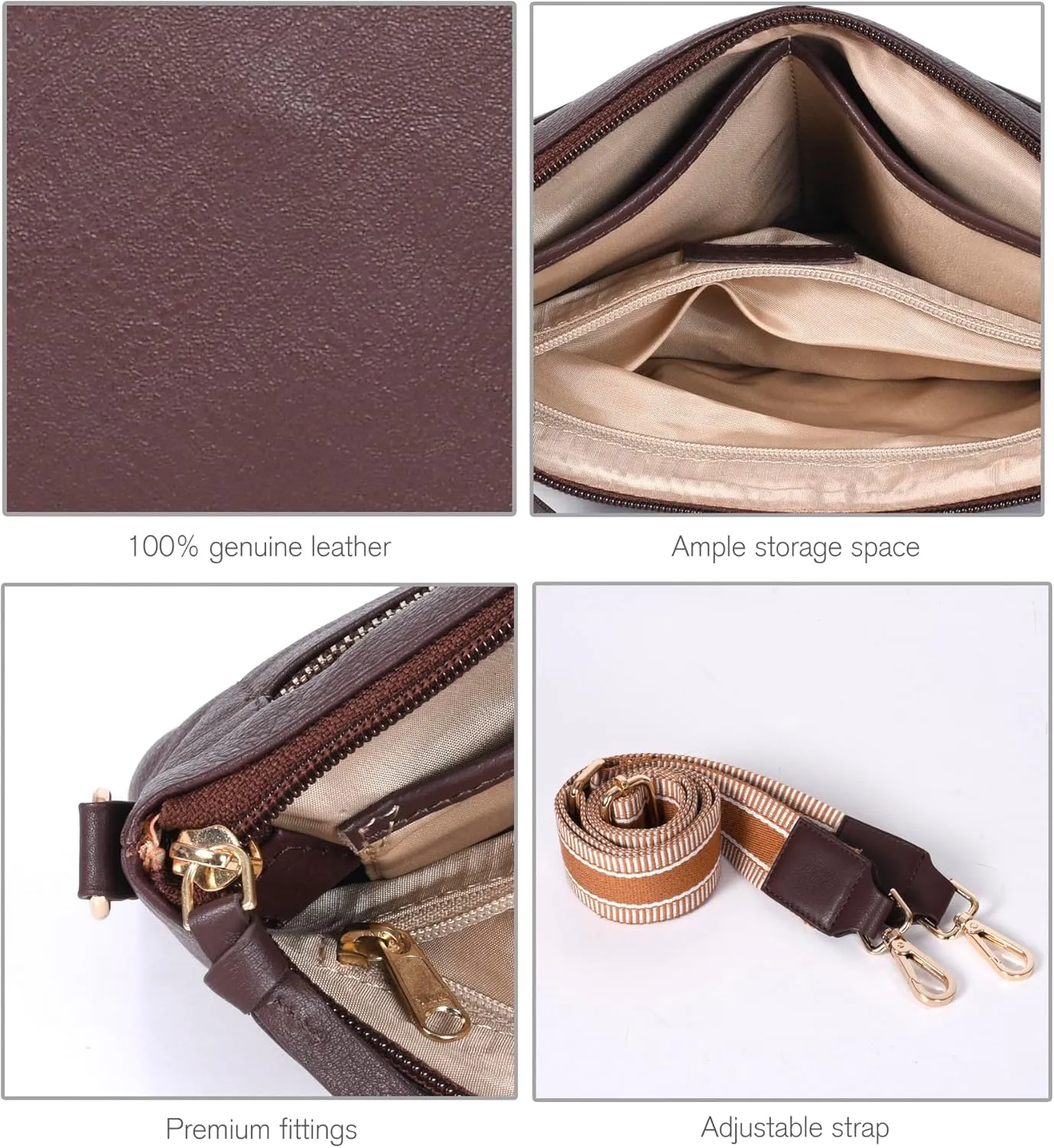 Oak Leathers Small Crossbody Bag For Women With Adjustable, Wide Strap - Real Leather Crossover Shoulder Purse