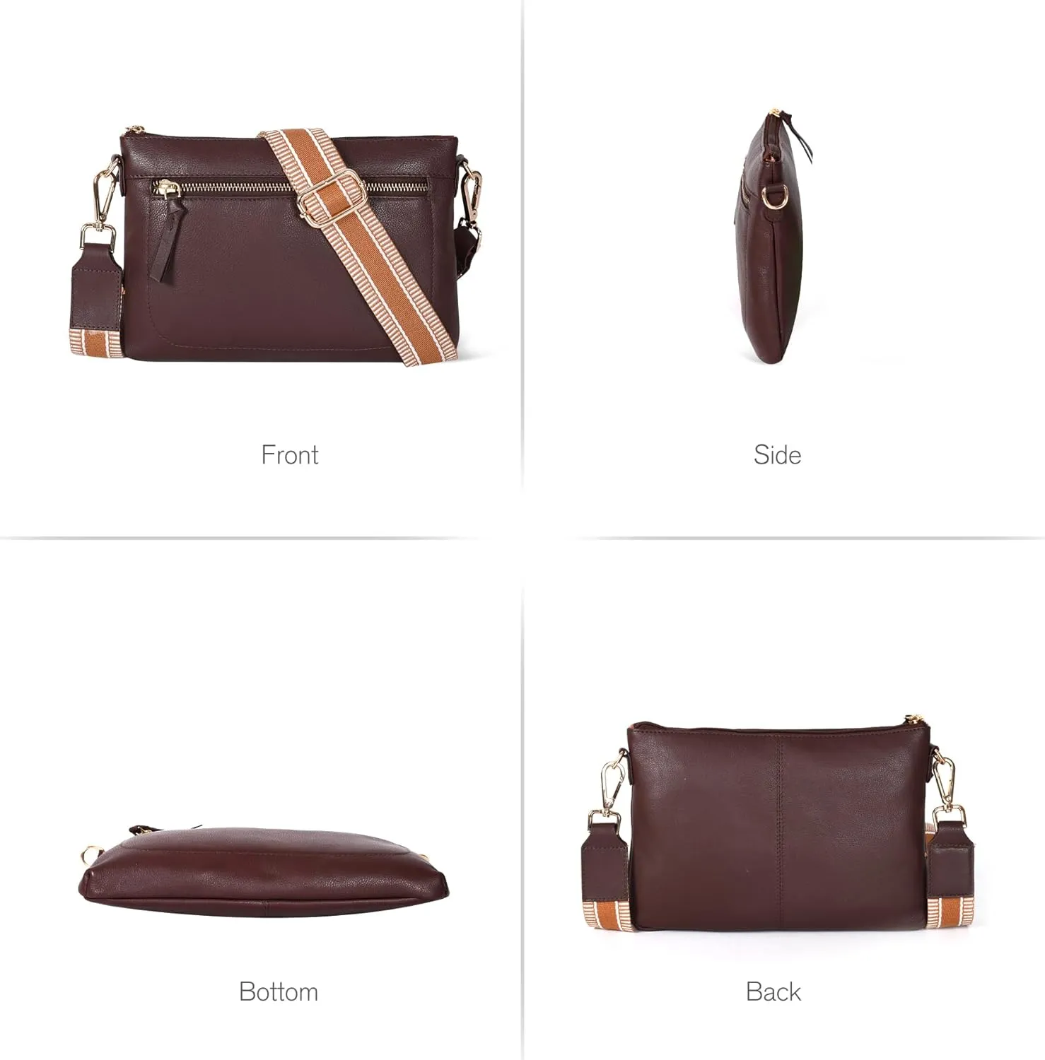 Oak Leathers Small Crossbody Bag For Women With Adjustable, Wide Strap - Real Leather Crossover Shoulder Purse