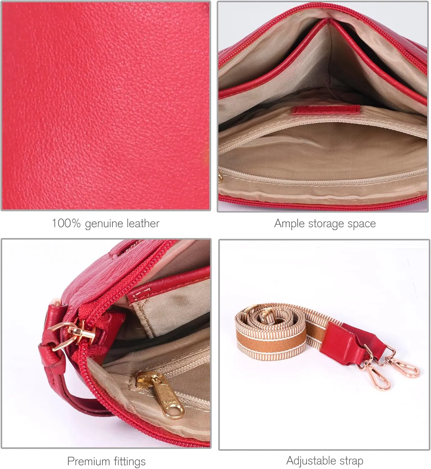 Oak Leathers Small Crossbody Bag For Women With Adjustable, Wide Strap - Real Leather Crossover Shoulder Purse