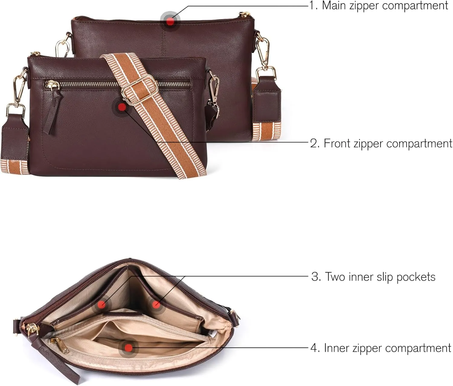 Oak Leathers Small Crossbody Bag For Women With Adjustable, Wide Strap - Real Leather Crossover Shoulder Purse