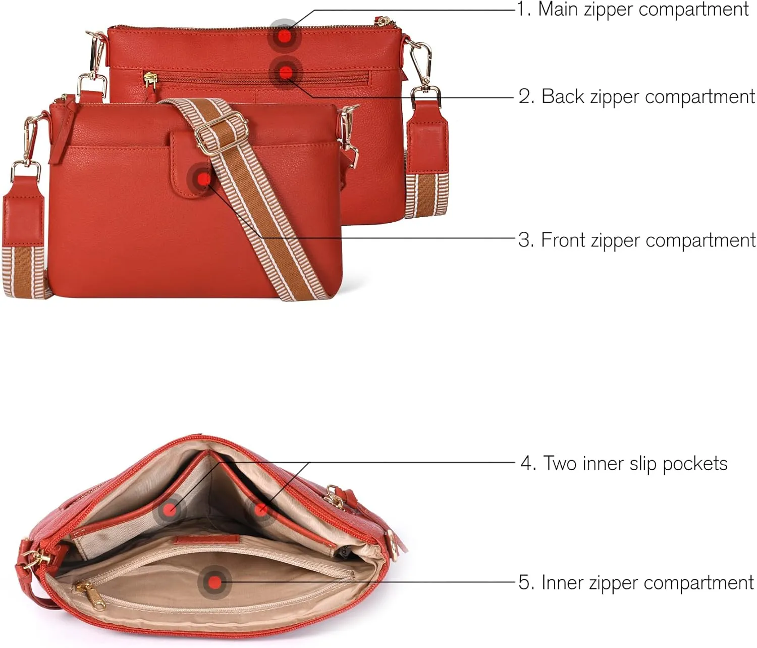 Oak Leathers Small Crossbody Bag For Women With Adjustable, Wide Strap - Real Leather Crossover Shoulder Purse