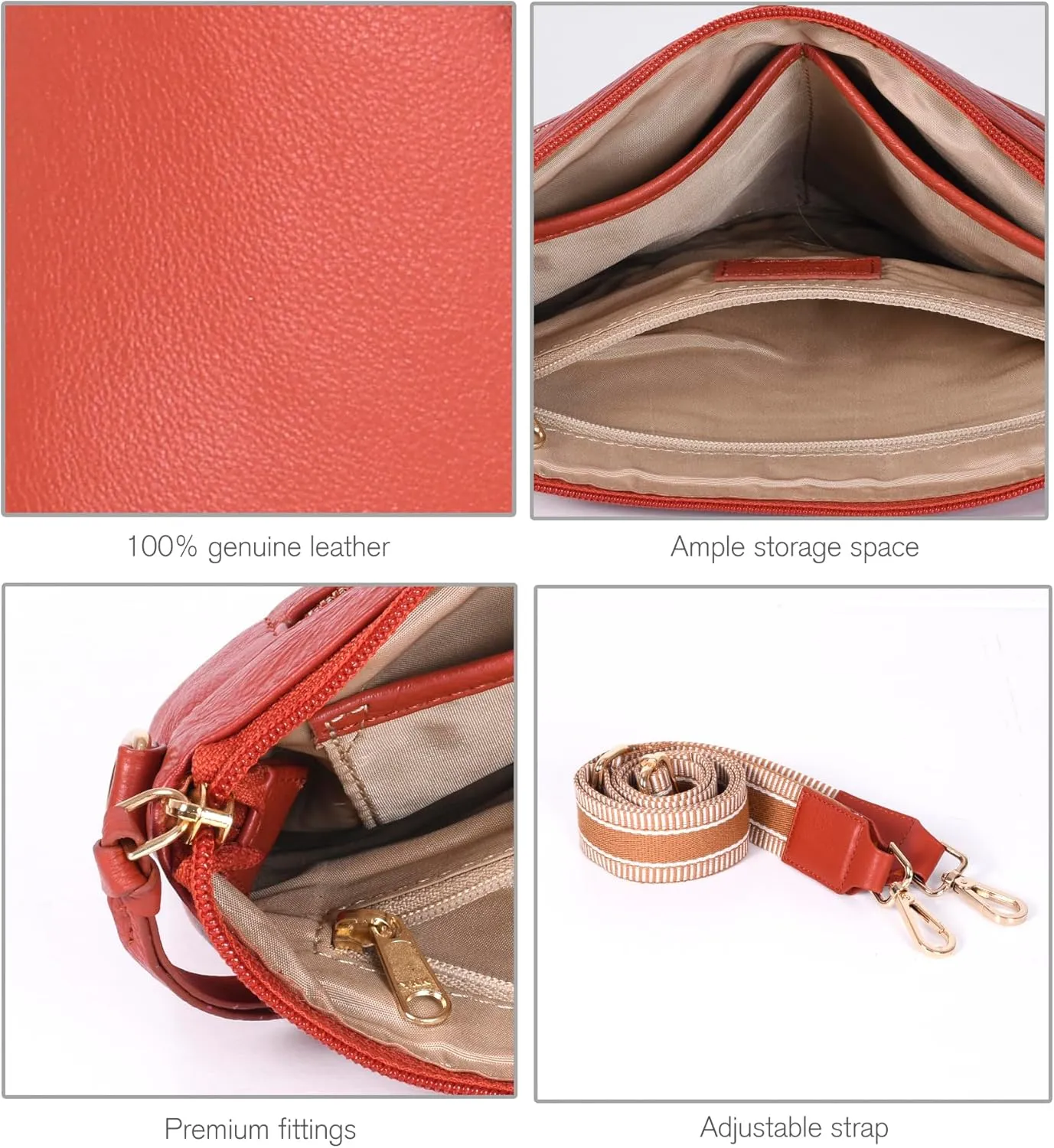 Oak Leathers Small Crossbody Bag For Women With Adjustable, Wide Strap - Real Leather Crossover Shoulder Purse