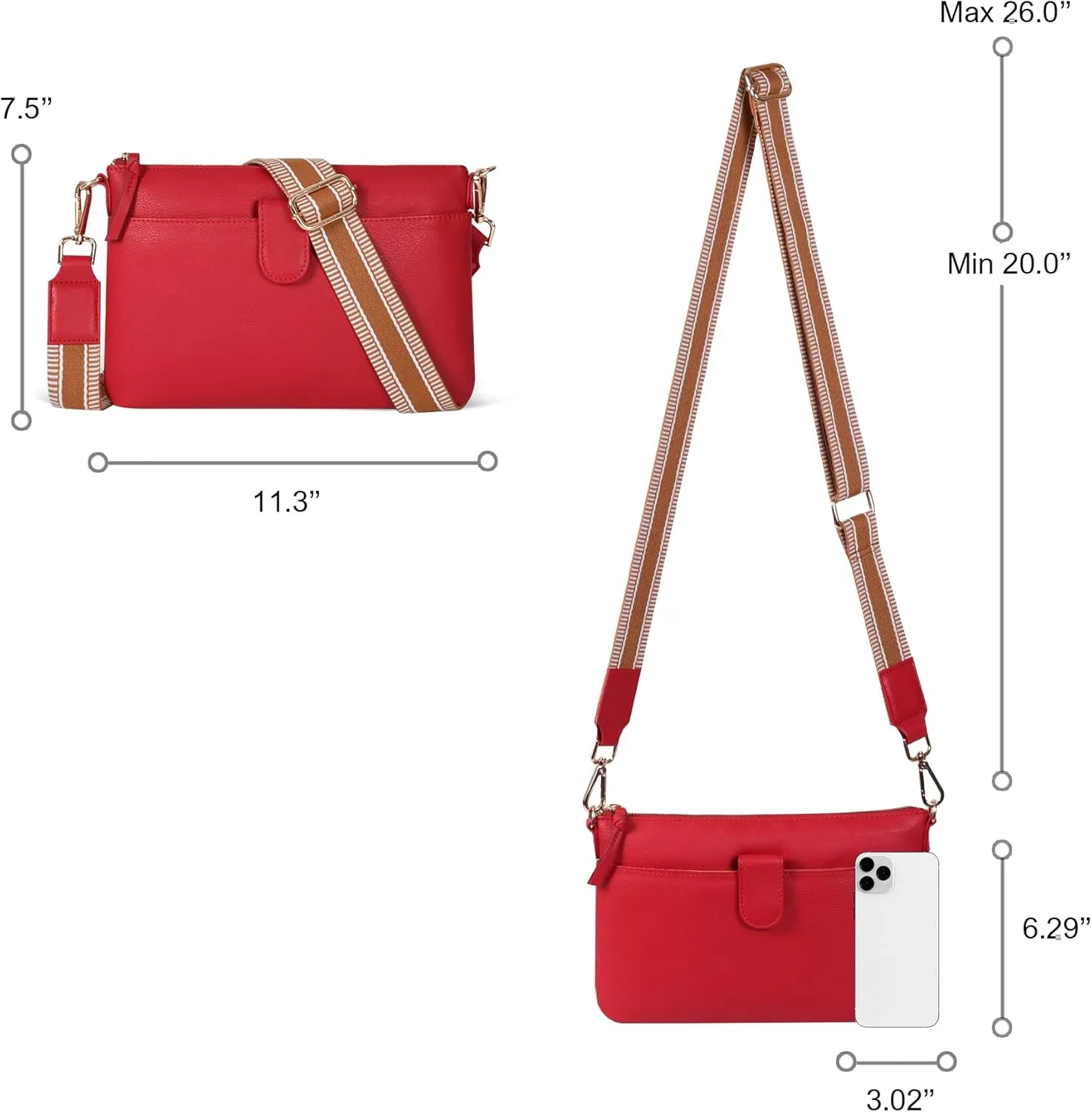 Oak Leathers Small Crossbody Bag For Women With Adjustable, Wide Strap - Real Leather Crossover Shoulder Purse