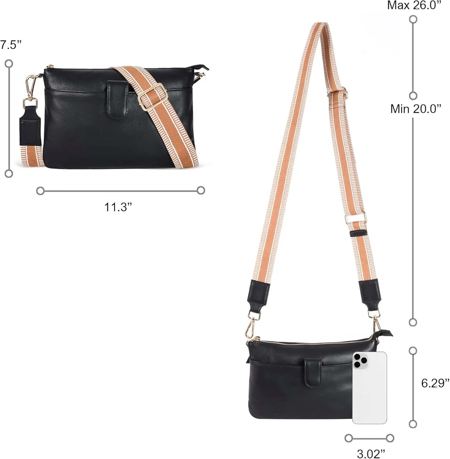 Oak Leathers Small Crossbody Bag For Women With Adjustable, Wide Strap - Real Leather Crossover Shoulder Purse