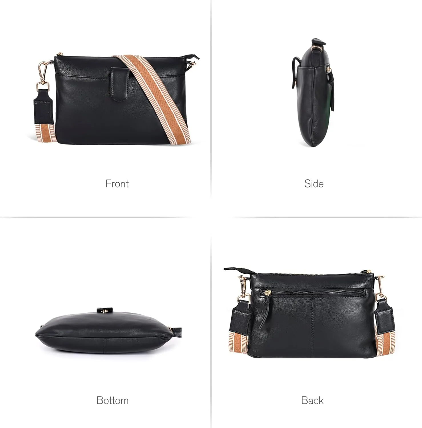 Oak Leathers Small Crossbody Bag For Women With Adjustable, Wide Strap - Real Leather Crossover Shoulder Purse
