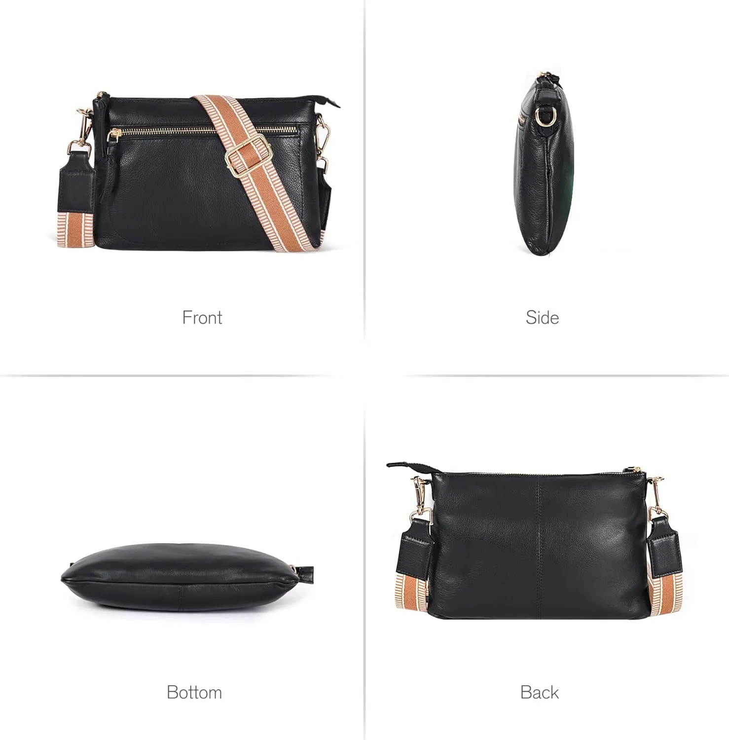 Oak Leathers Small Crossbody Bag For Women With Adjustable, Wide Strap - Real Leather Crossover Shoulder Purse