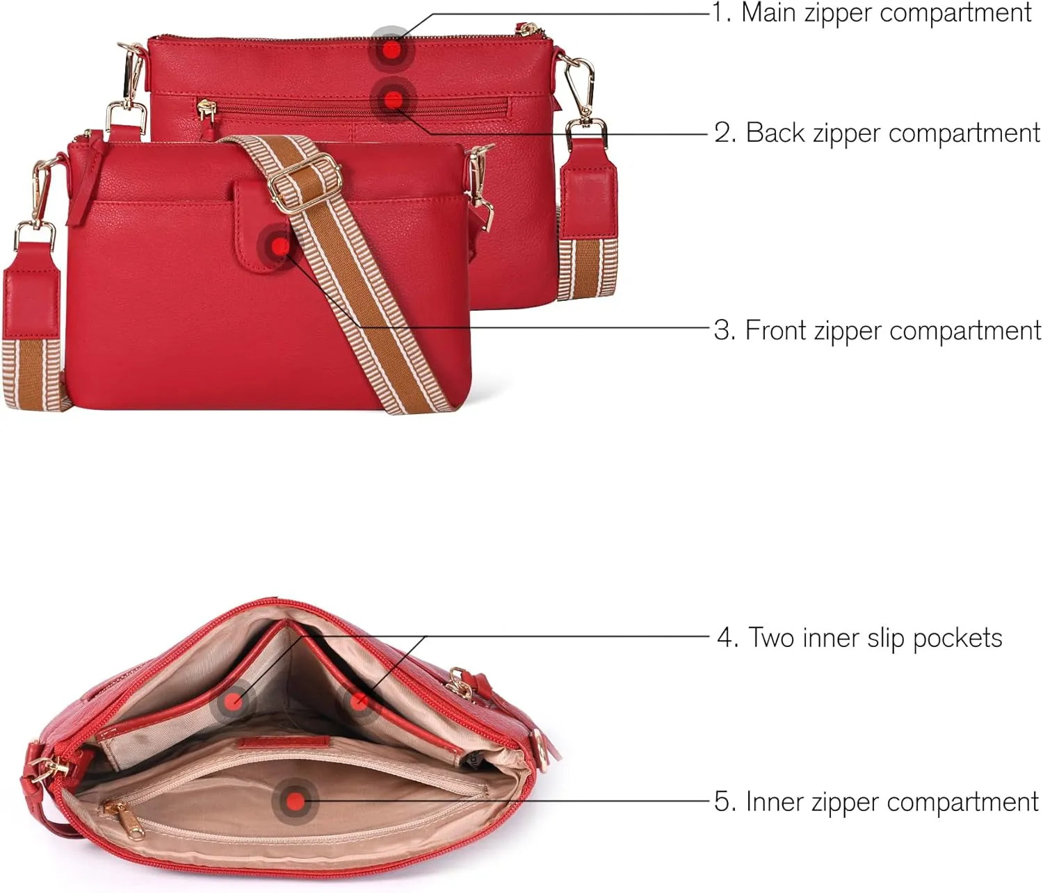 Oak Leathers Small Crossbody Bag For Women With Adjustable, Wide Strap - Real Leather Crossover Shoulder Purse