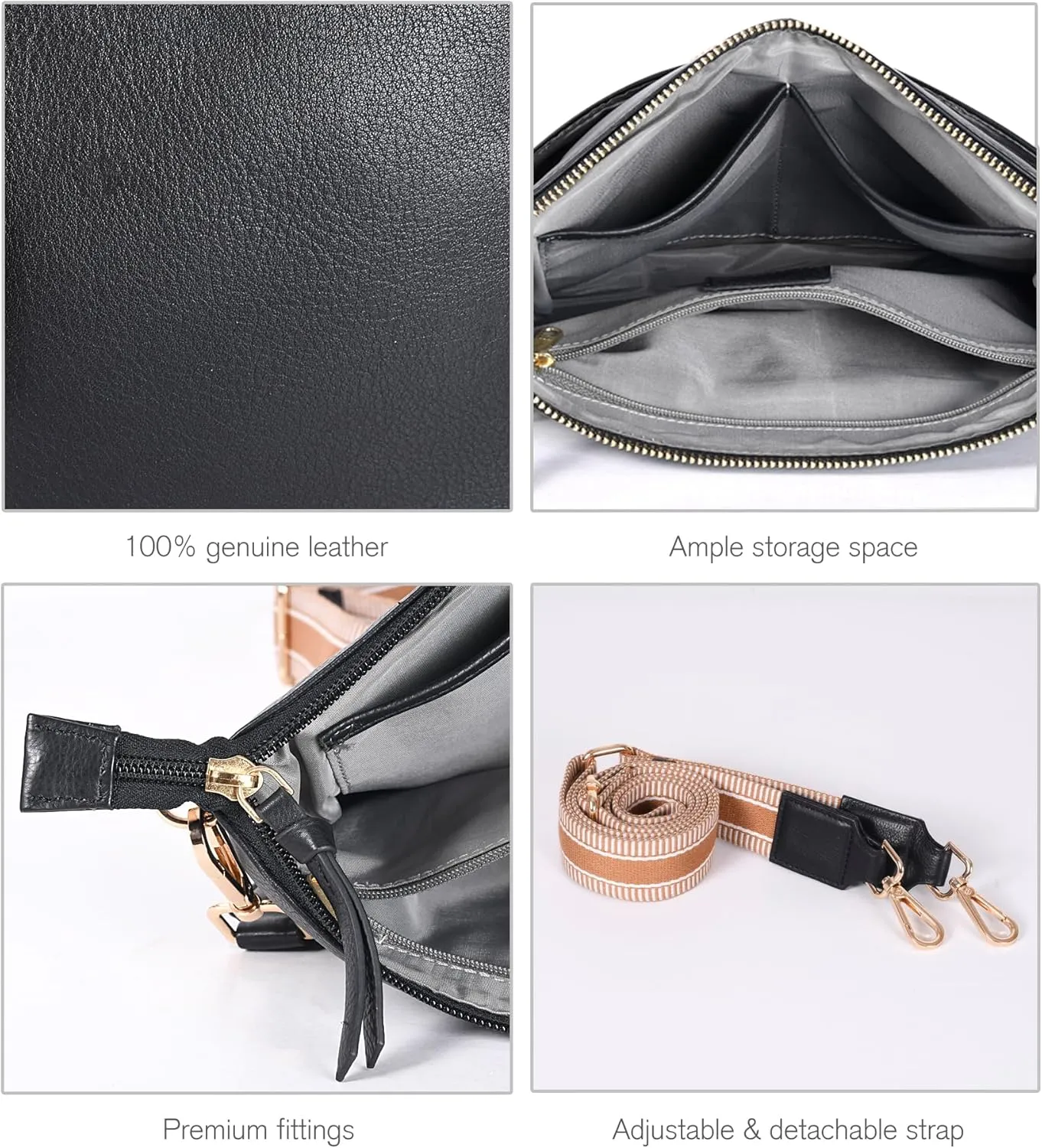Oak Leathers Small Crossbody Bag For Women With Adjustable, Wide Strap - Real Leather Crossover Shoulder Purse