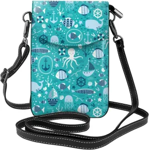Octopus Shark Jellyfish Small Crossbody Bags for Women Travel Cell Phone Pouch PU Leather Cross Body Bag Adjustable Shoulder Strap Phone Purses Lightweight Wallet Purse with Credit Card Slots