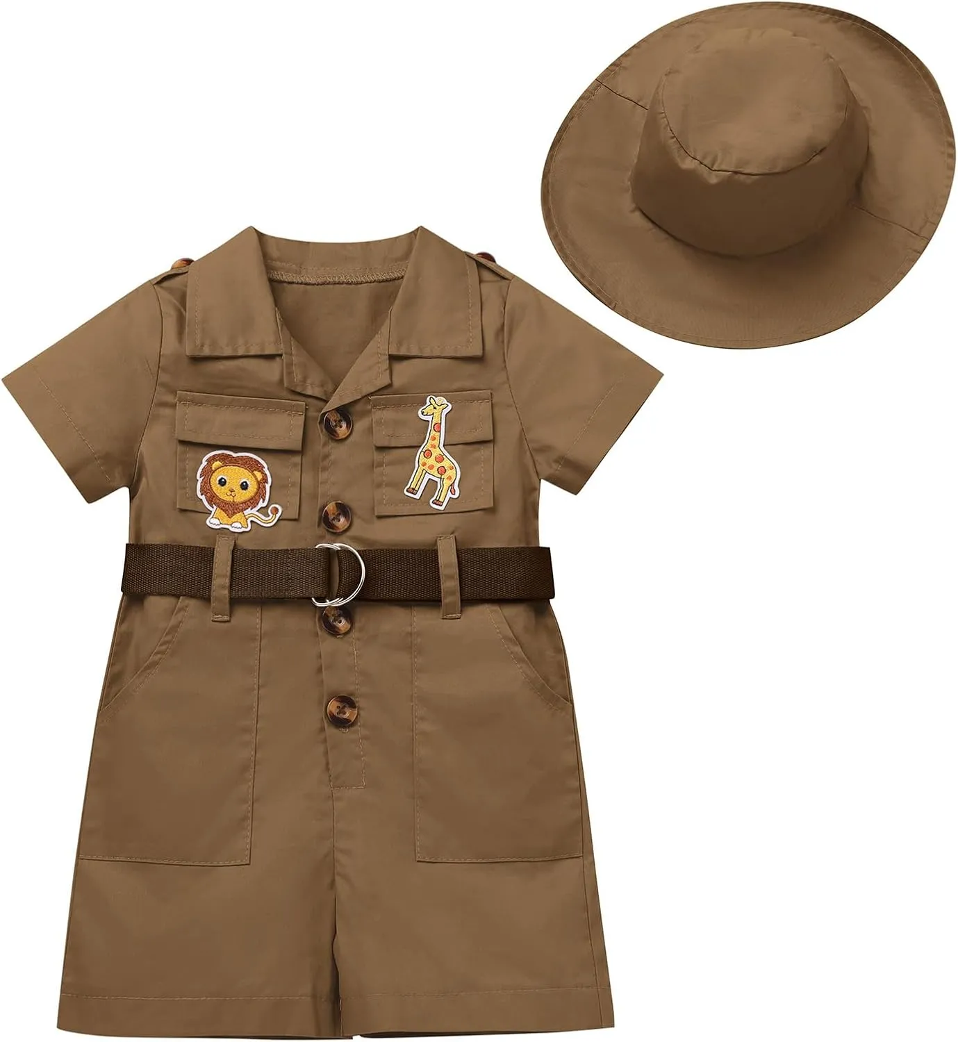 ODASDO Safari Outfit For Baby Girls Boys Birthday Party Cake Smash Toddlers Zookeeper Suit Froest Adventure Explorer Clothes
